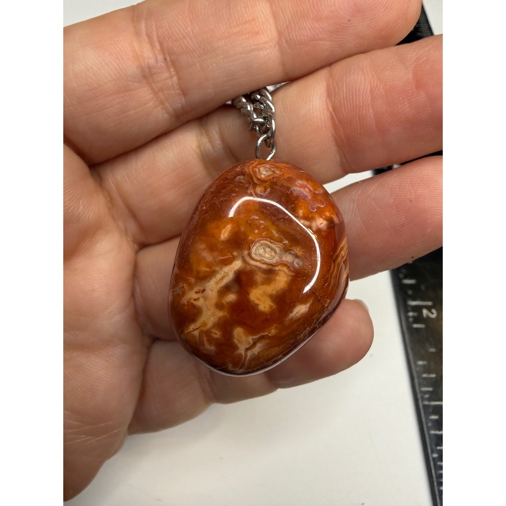 Natural Carnelian Agate Tumbled Stone Pendant Necklace Orange Earthy Boho 18in